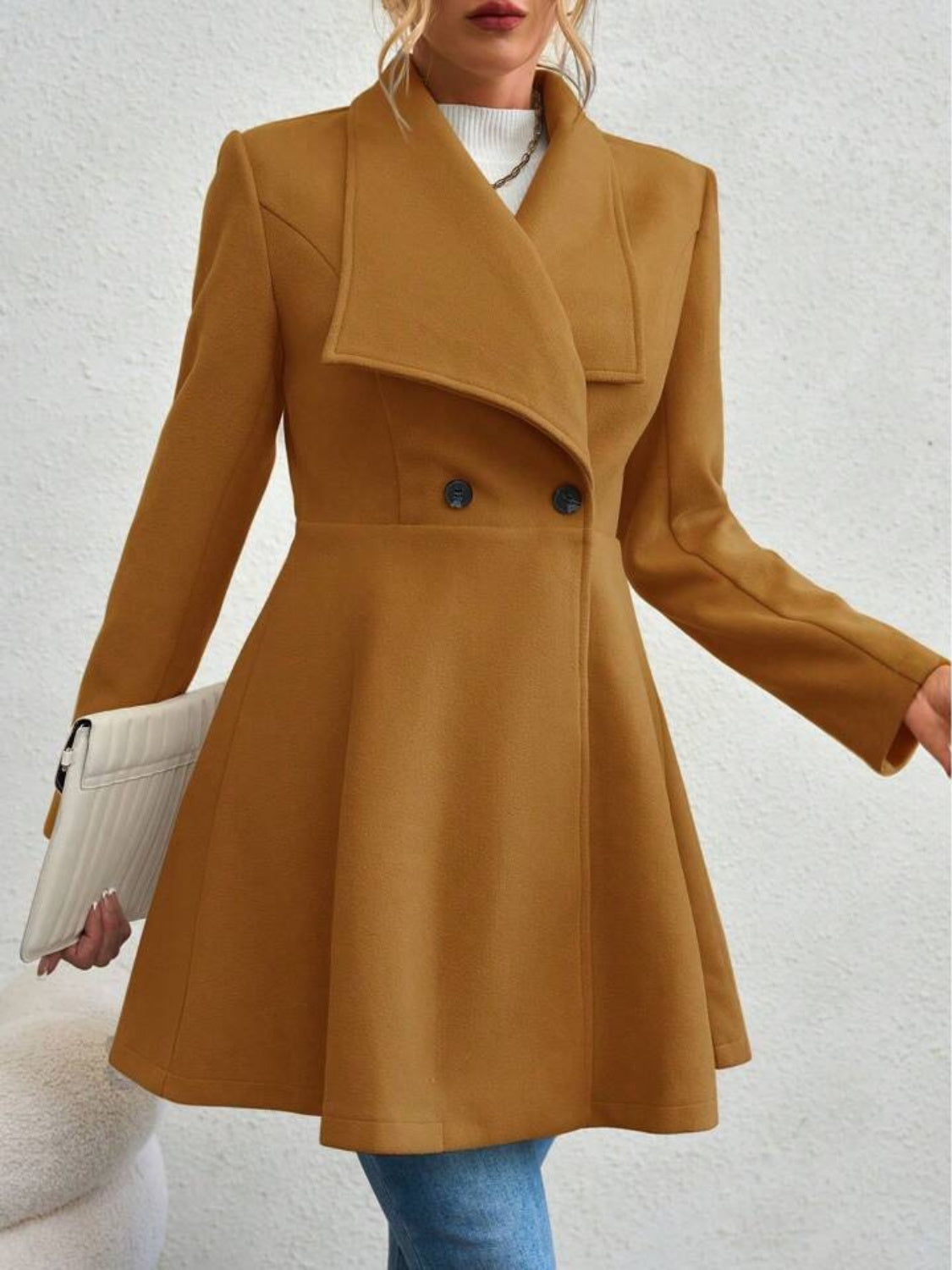 Collared Neck Button Up Long Sleeve Coat (red/black/tan/tan/mustard)-SMALL-XL