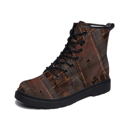 RUGGED LEATHER BUCKLE Print Unisex Plush Fur Boots