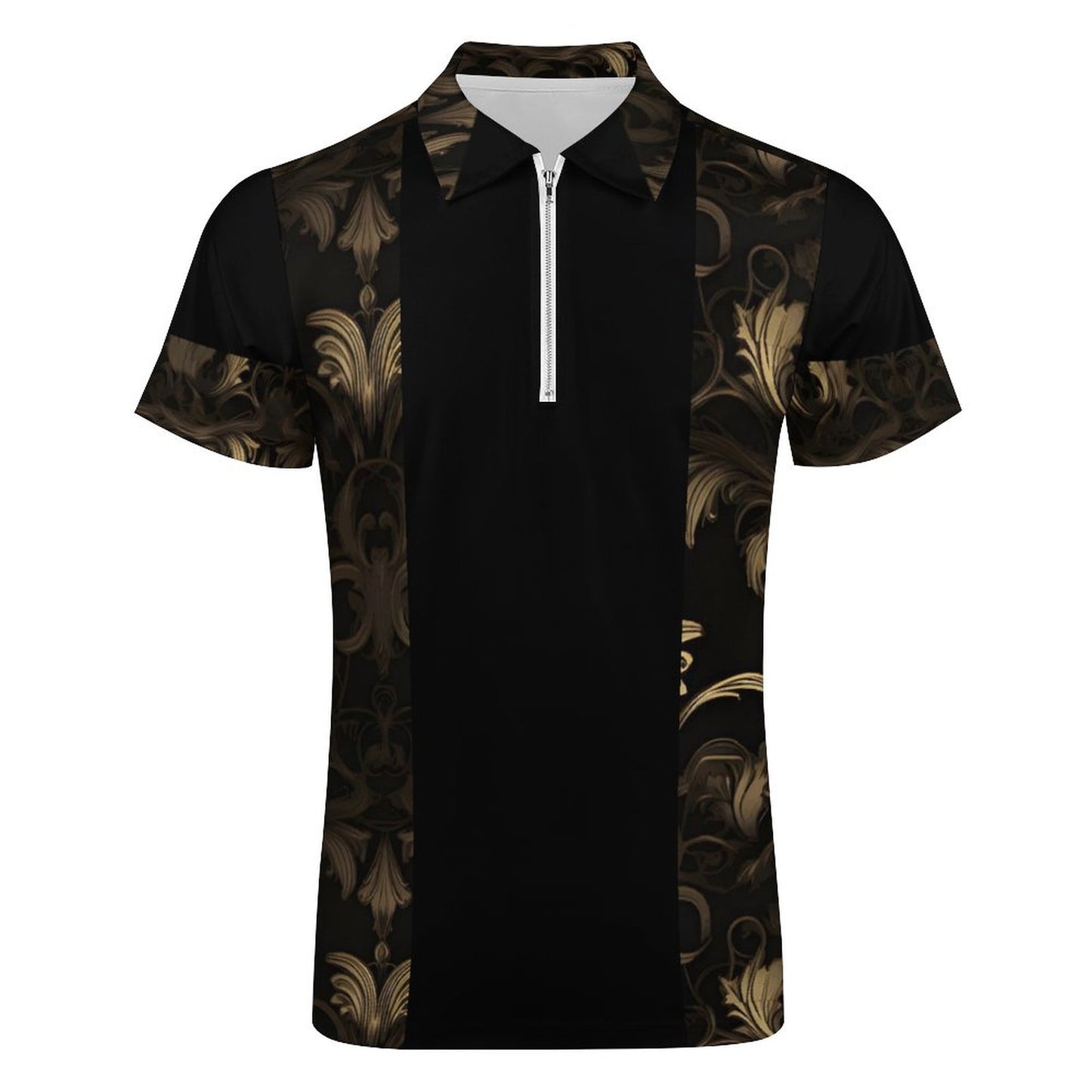 BLACK & GOLD ACCENT Short Sleeve POLO Shirt with Zipper-*2XS-6XL