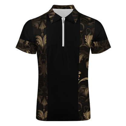 BLACK & GOLD ACCENT Short Sleeve POLO Shirt with Zipper-*2XS-6XL