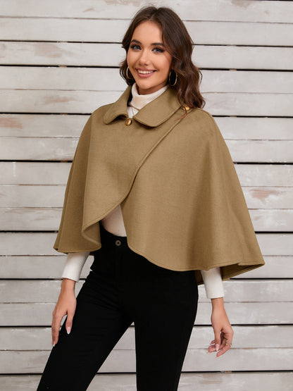 Collared Neck Cropped Cape (deep red/black/camel)-ONE SIZE