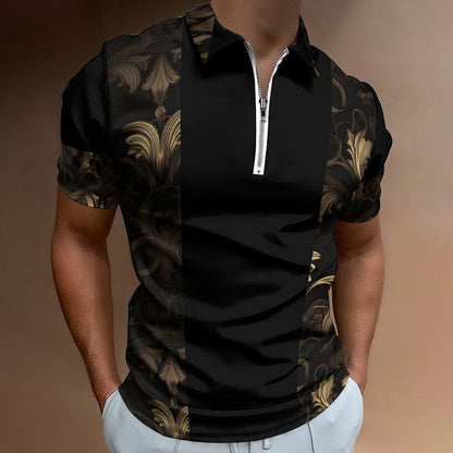 BLACK & GOLD ACCENT Short Sleeve POLO Shirt with Zipper-*2XS-6XL
