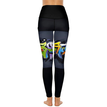 COLORFUL GRAFFITI Yoga Pants with 2 Pockets-SMALL-2XL