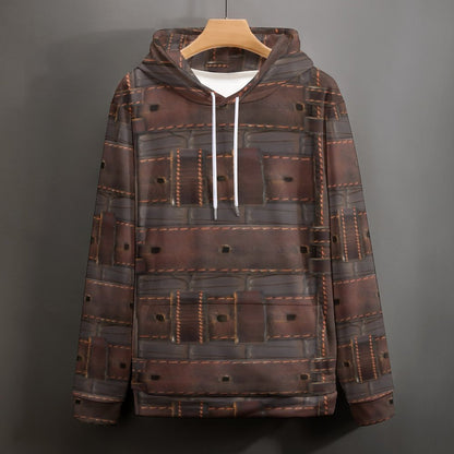 RUGGED LEATHER BUCKLE Print Men's Hoodie with Double-layer Cap-SMALL-6XL