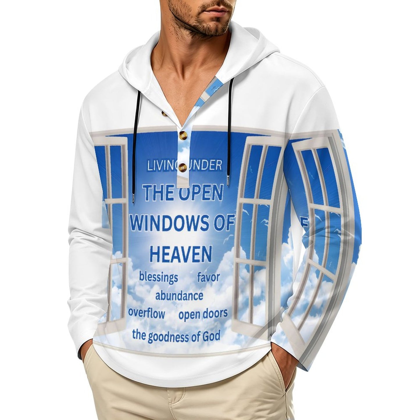 200gsm Men's Button Hooded Sweatshirt(All-Over Printing)
