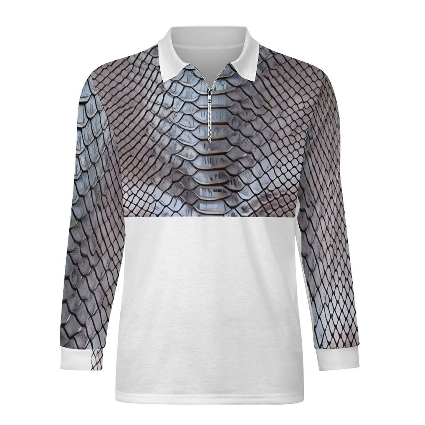 Quarter Zip Men's Long Sleeve POLO Shirt RL (All-Over Printing)