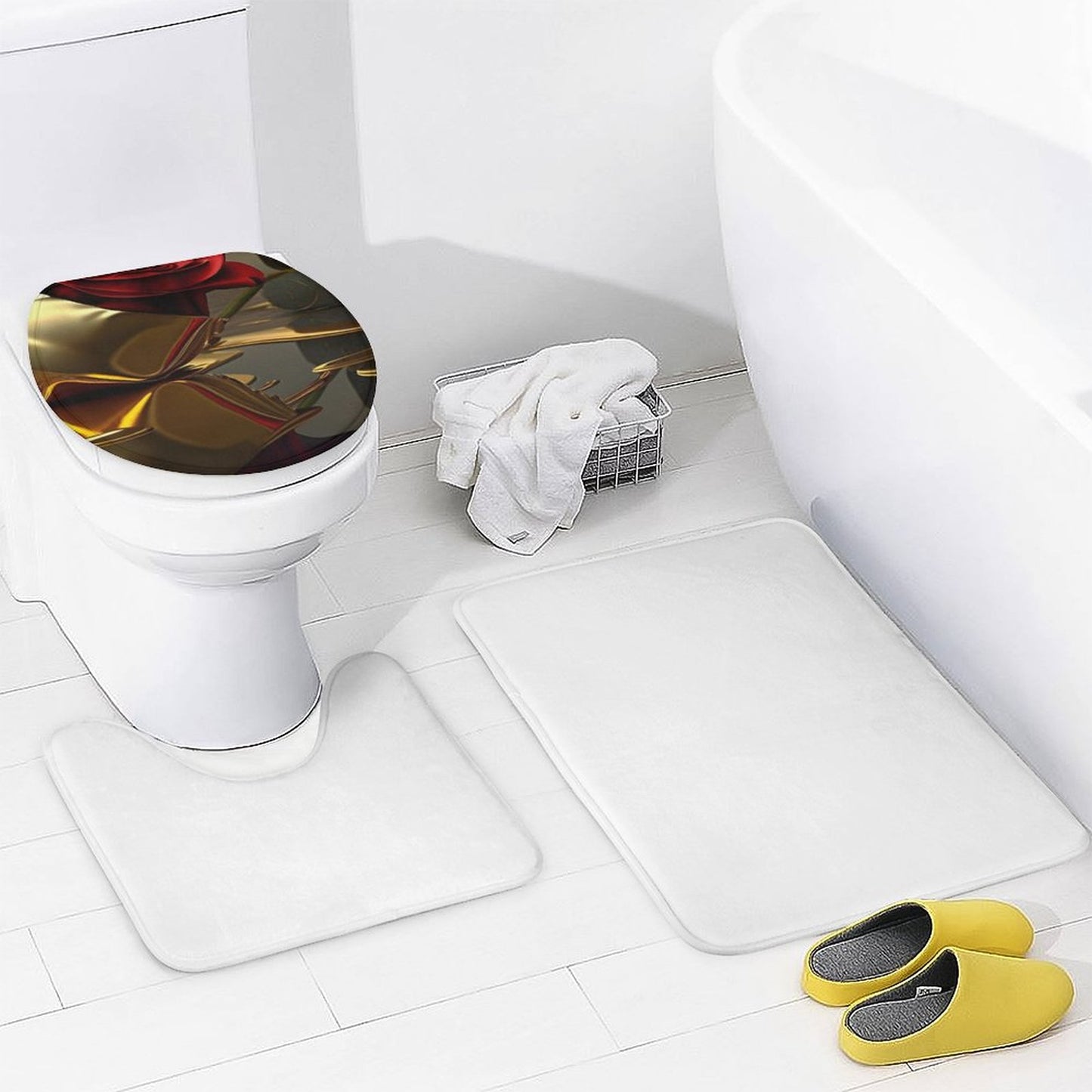 Shower Curtain Set with 3 Rugs