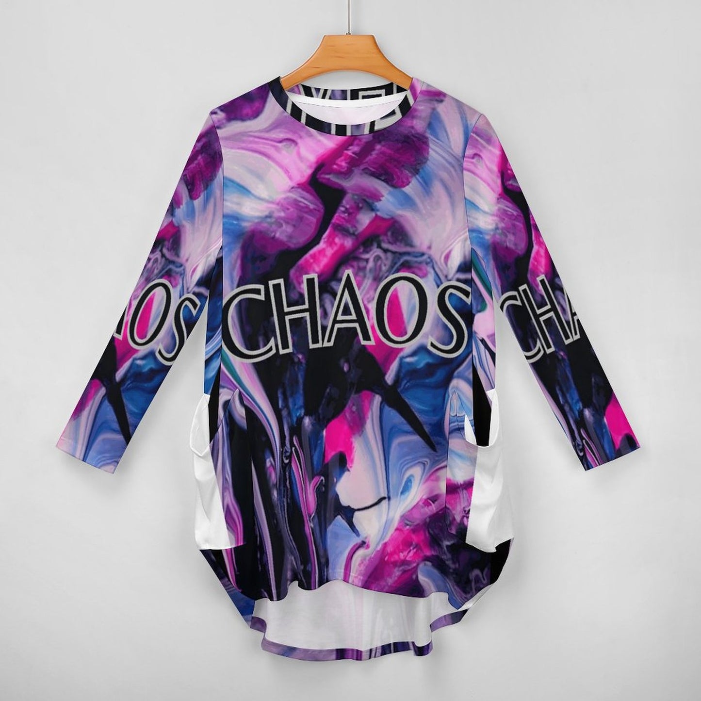 CHAOS Loose Long-sleeve Dress with Pockets-SMALL-5XL