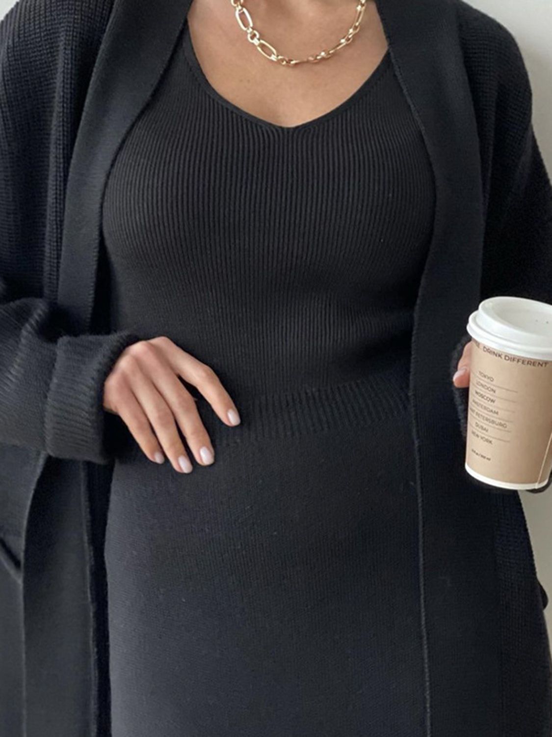 Pocketed Long Sleeve Cardigan and Skirt Sweater Set (cream/camel/lt. green/grey/black) ONE SIZE