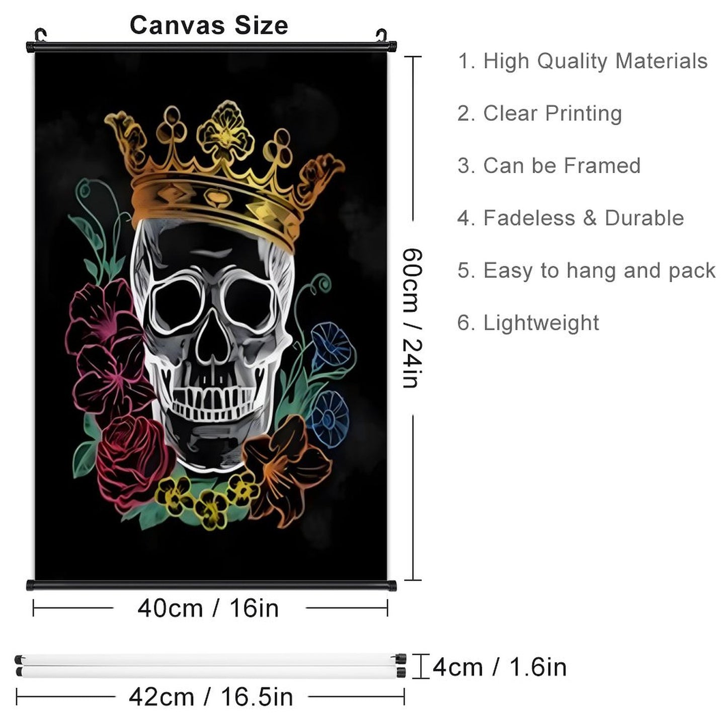 Canvas Hanging Poster with Scrolls-16"x24"/ 40x60cm-CROWNED SKULL