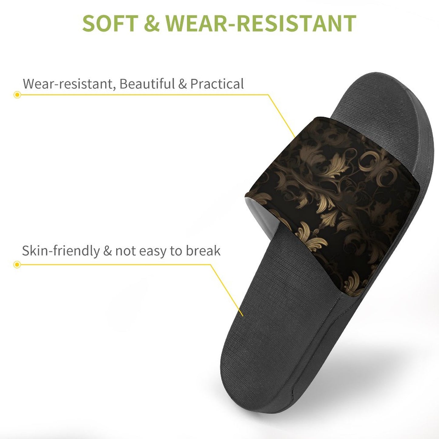 BLACK & GOLD ACCENT Unisex PVC Slippers or Slides