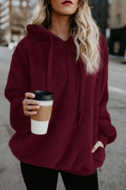 Full Size Quarter-Zip Drawstring Teddy Hoodie (many colors)-SMALL-3XL