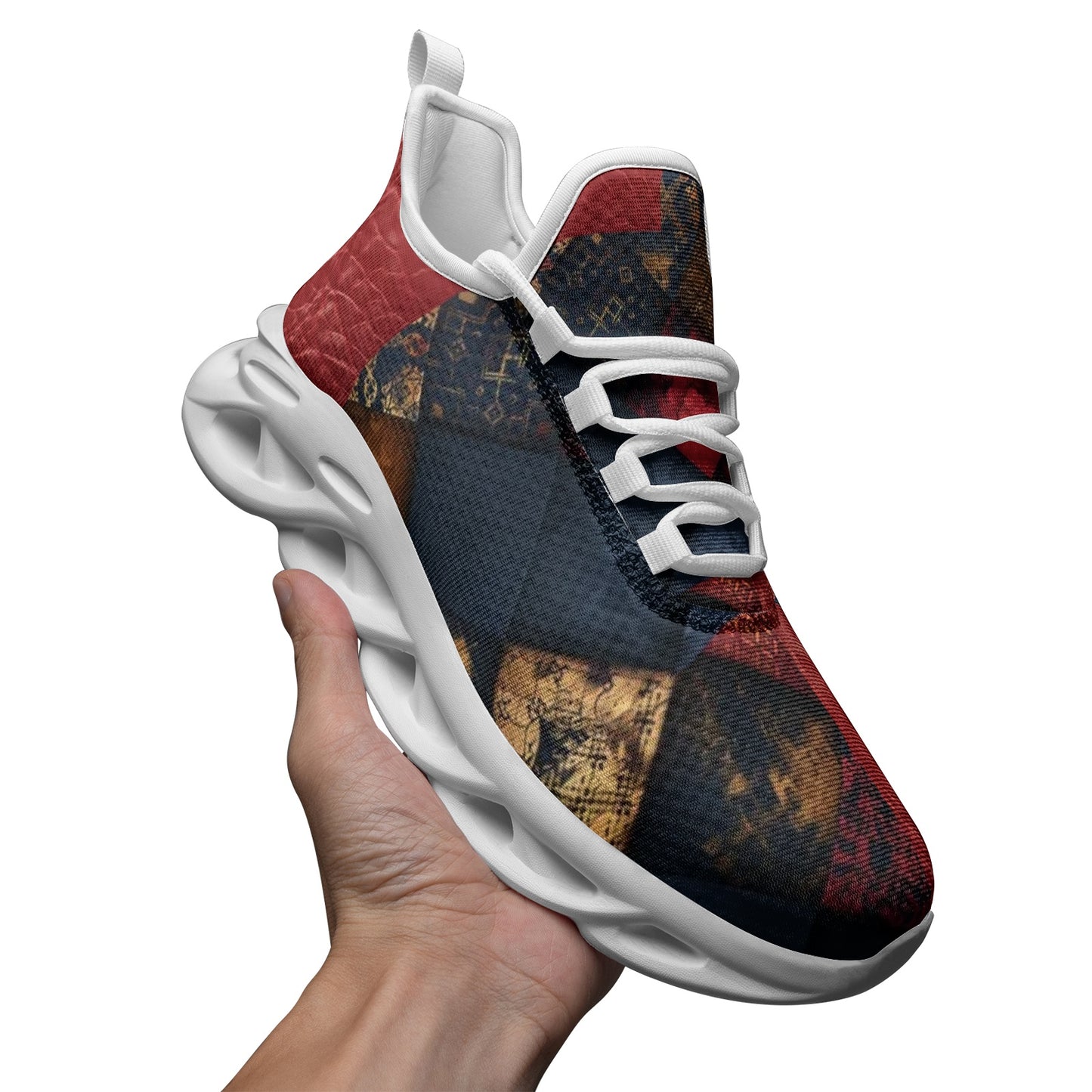 TRIANGLES & LEATHER Unisex Bounce Mesh Knit Sneakers (white or black soles)