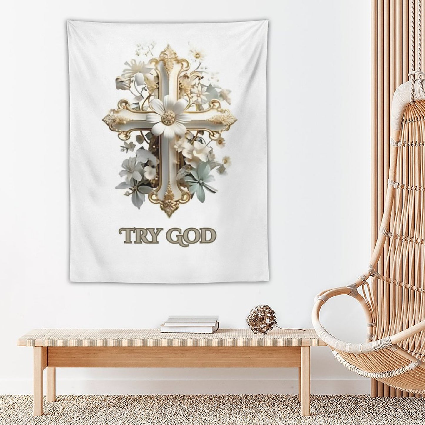 Wall Art with Vertical Tapestry-TRY GOD