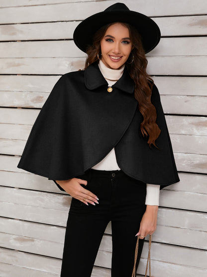 Collared Neck Cropped Cape (deep red/black/camel)-ONE SIZE