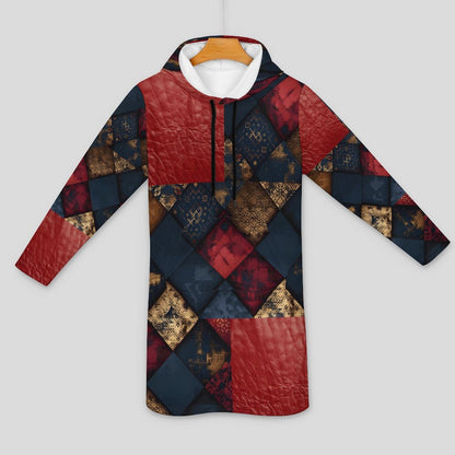 TRIANGLES & LEATHER Long Sleeve Hoodie Dress-SMALL-5XL