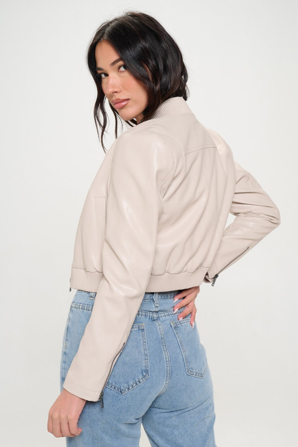 Coalition LA Zip Up Cropped Bomber Vegan Leather Jacket-S-XL