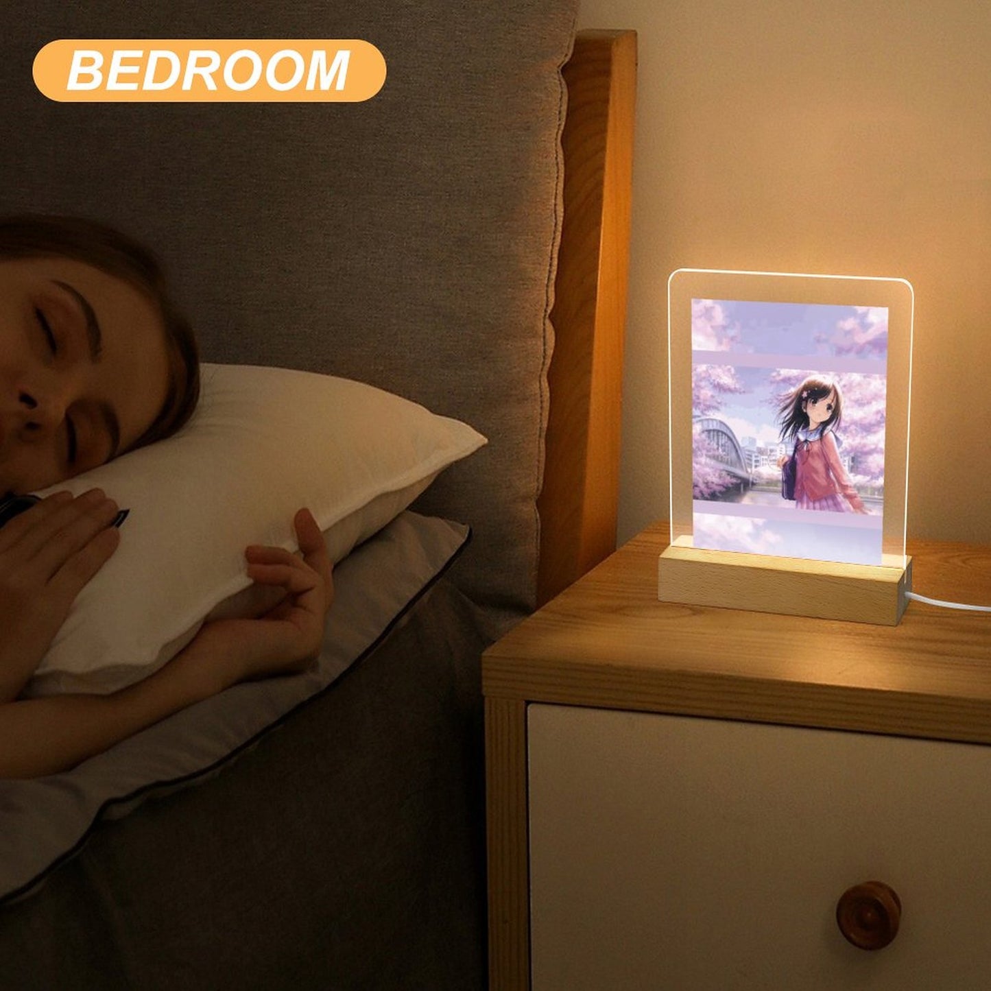 Acrylic Night Light with Wooden Base