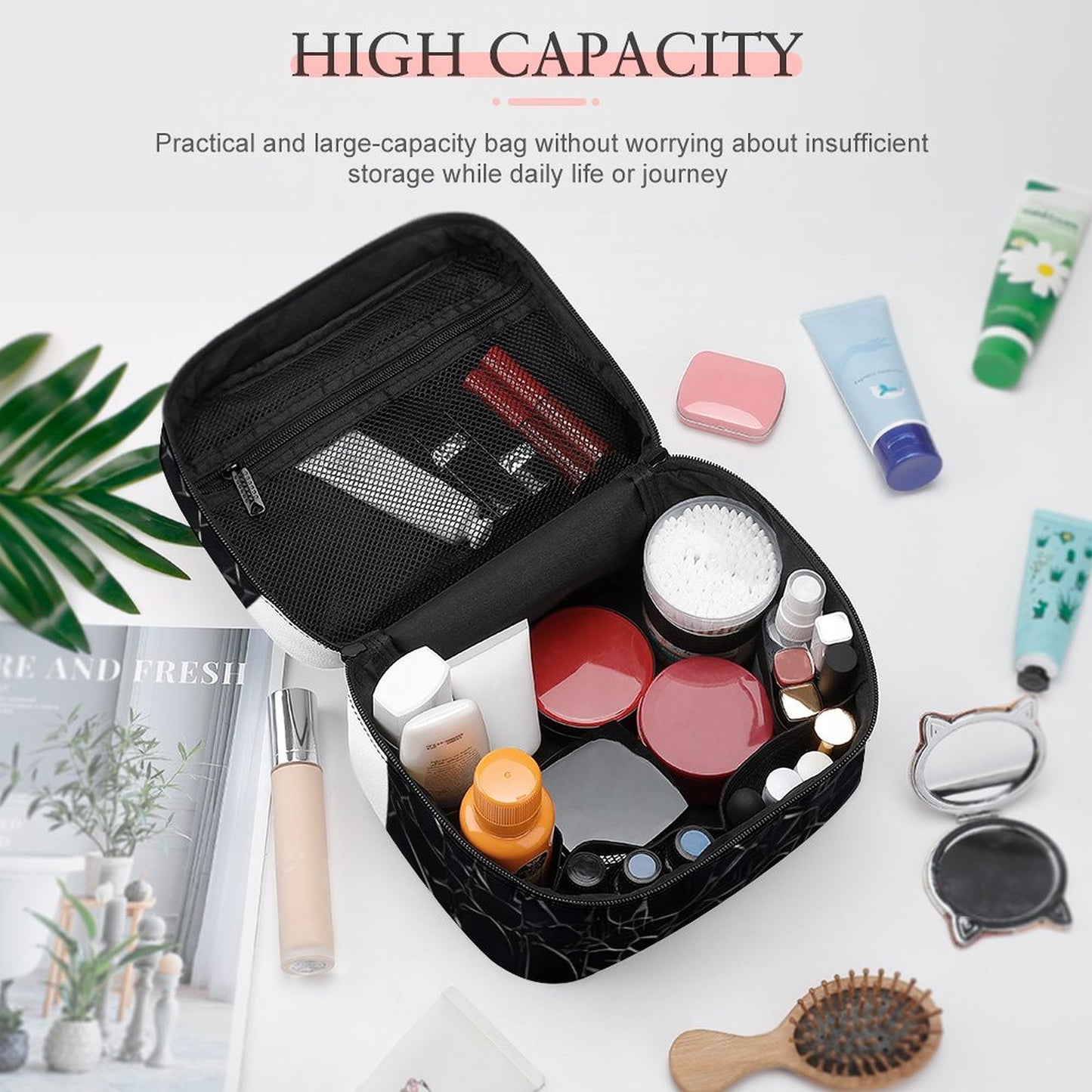 Make-up bag with Lychee pattern PU material