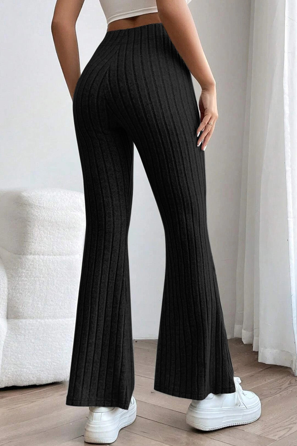 0N SALE:::Full Size Ribbed High Waist Flare Pants (black/blue/teal/grey)-SMALL-3XL