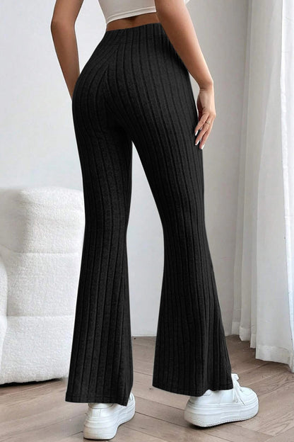 0N SALE:::Full Size Ribbed High Waist Flare Pants (black/blue/teal/grey)-SMALL-3XL