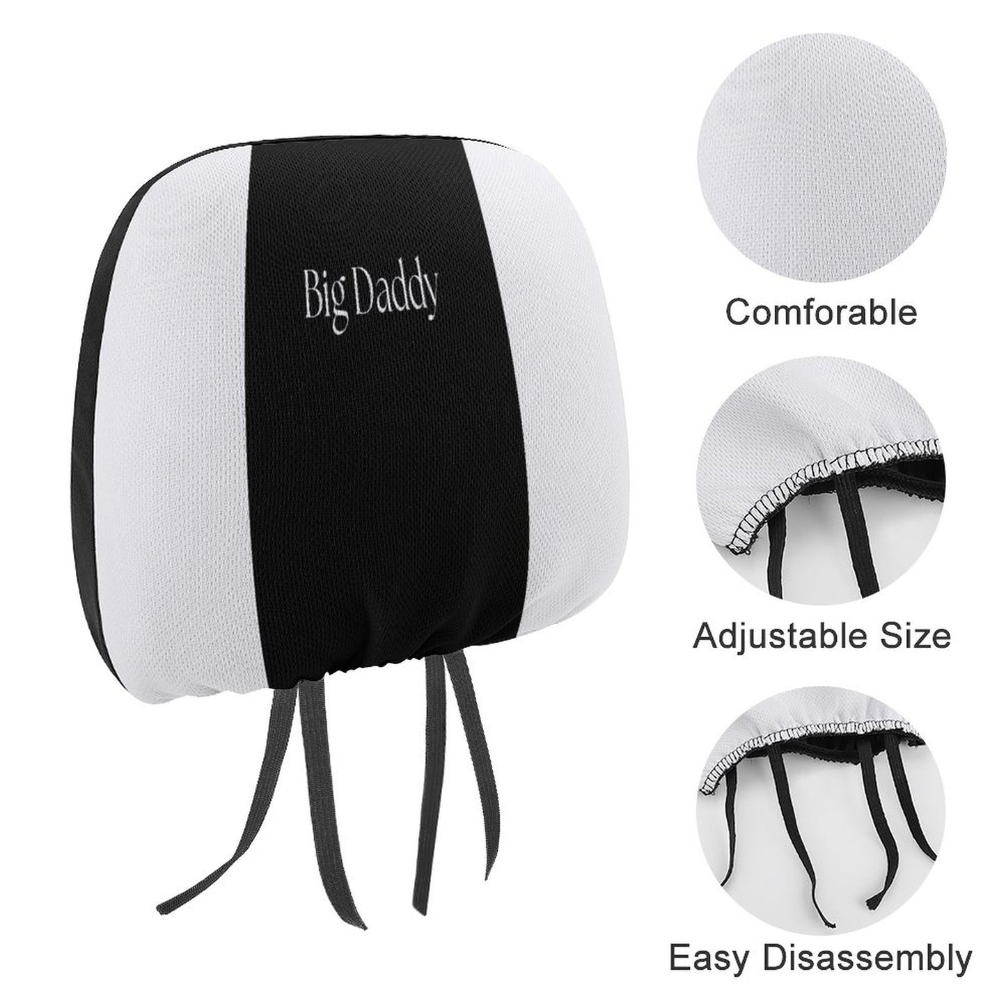 Custom Car Headrest Covers-BIG DADDY b/w