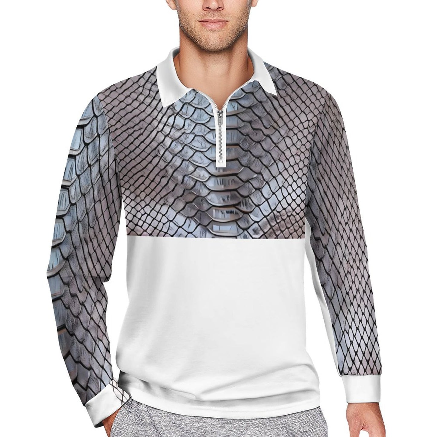 Quarter Zip Men's Long Sleeve POLO Shirt RL (All-Over Printing)