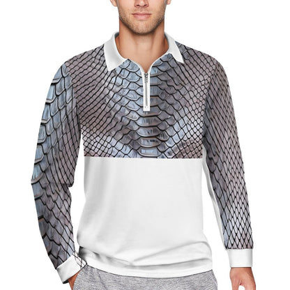 Quarter Zip Men's Long Sleeve POLO Shirt RL (All-Over Printing)