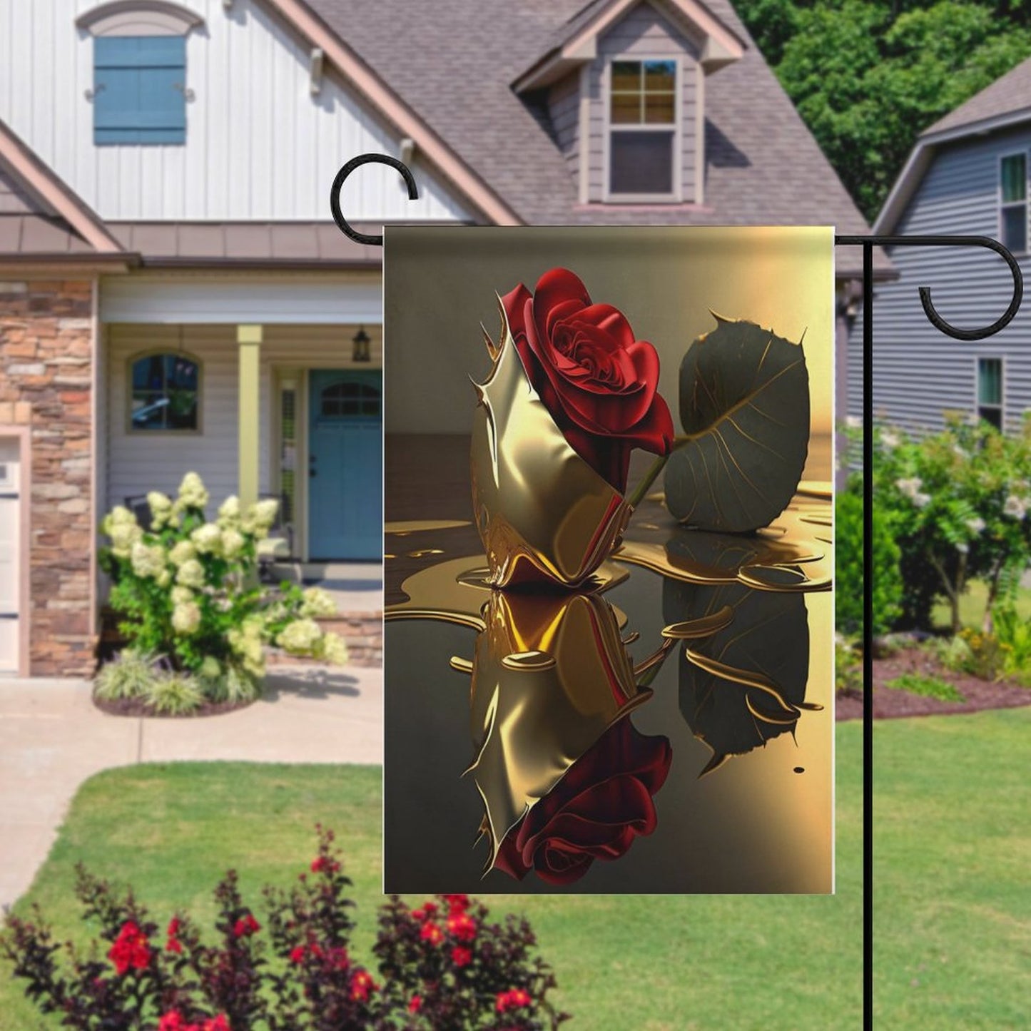 ROSE IN GOLD Garden Flag (2 Pics on 2 Sides)-12"x18"