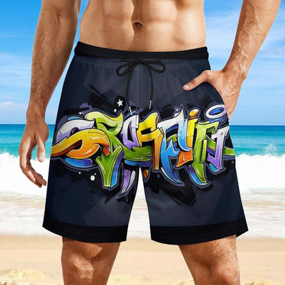 COLORFUL GRAFFITI Men's Hawaiian shorts with 4 Pockets-SMALL-3XL