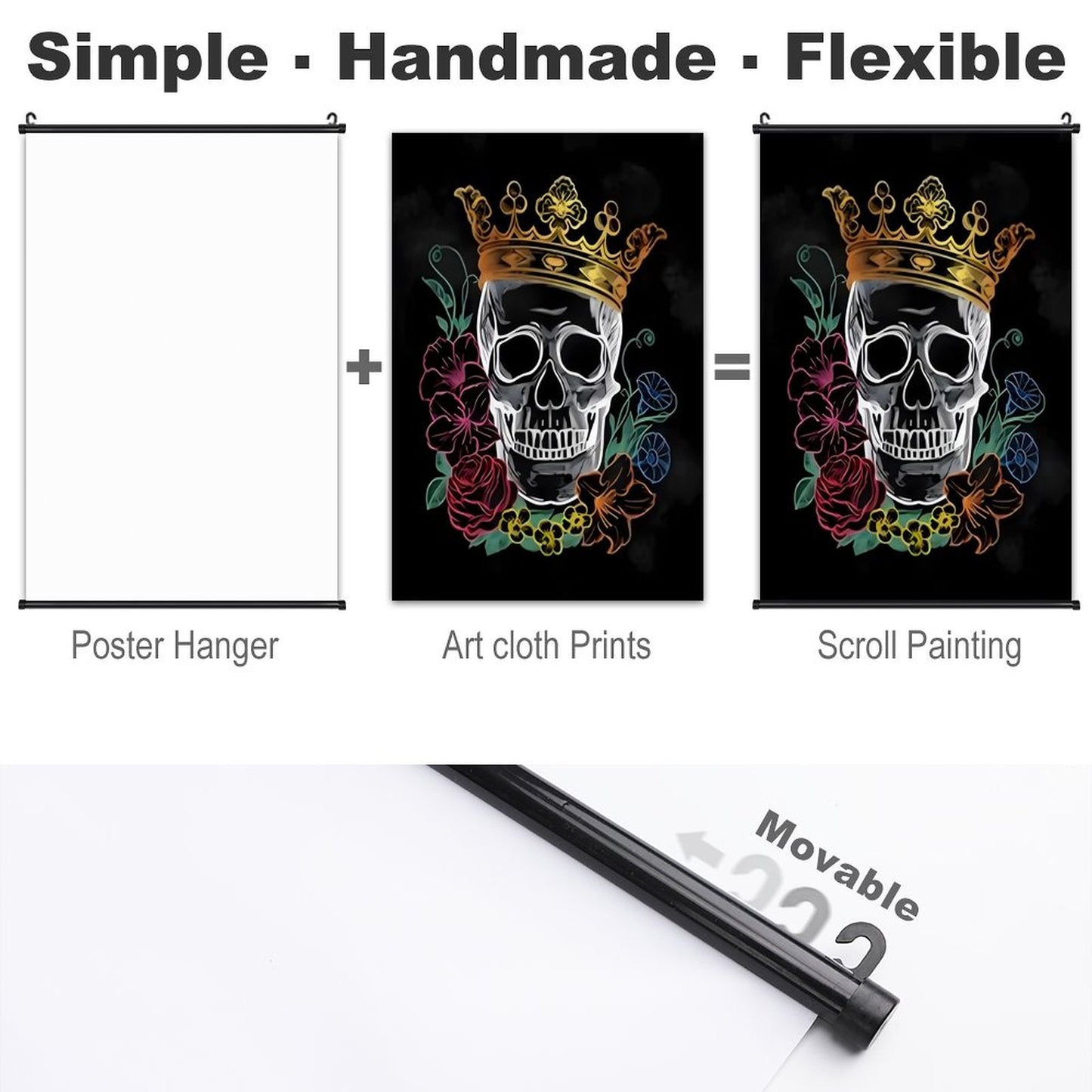 Canvas Hanging Poster with Scrolls-16"x24"/ 40x60cm-CROWNED SKULL