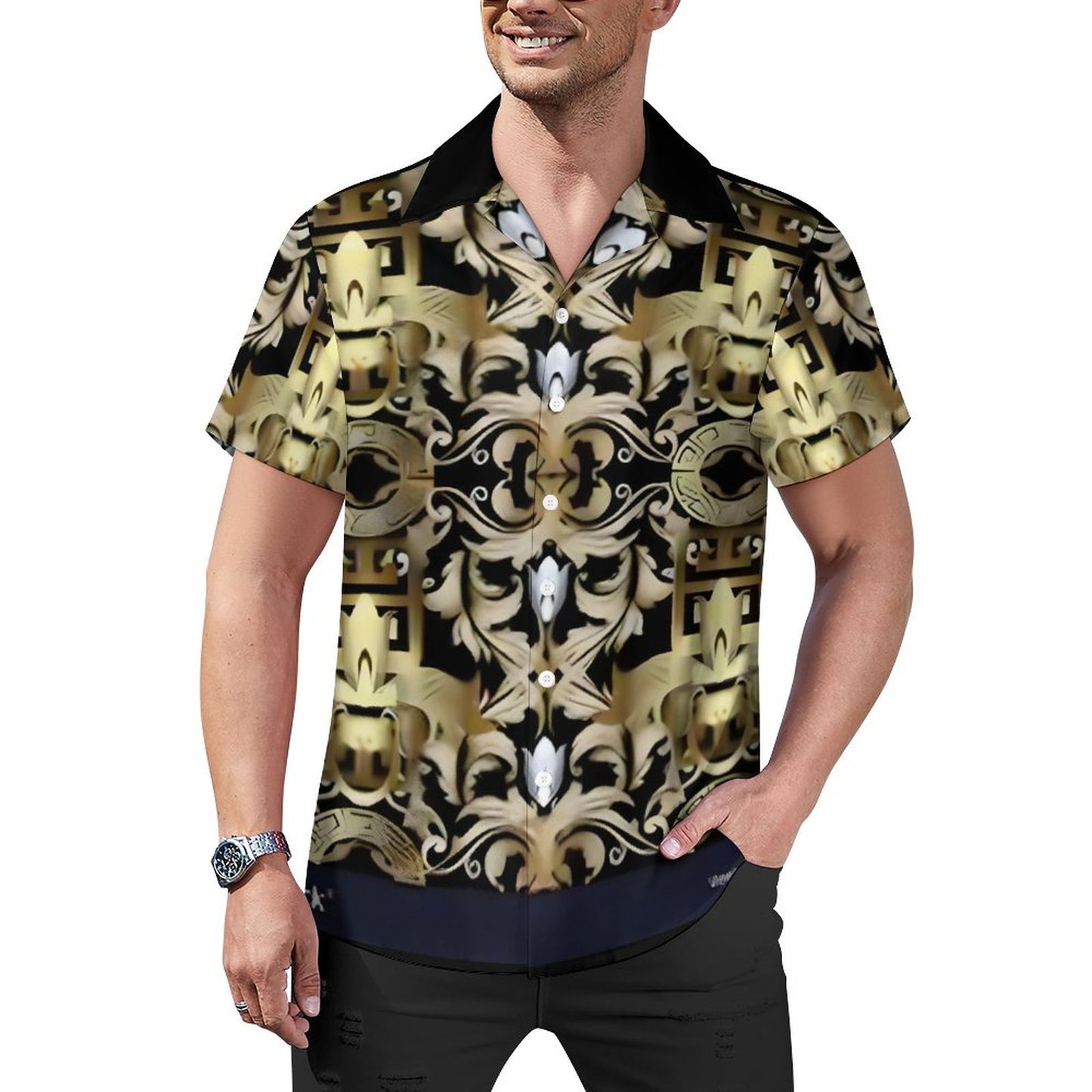 Men's Short Sleeve Hawaiian Print Shirt with Cuban Collar AY006 (All-Over Printing)