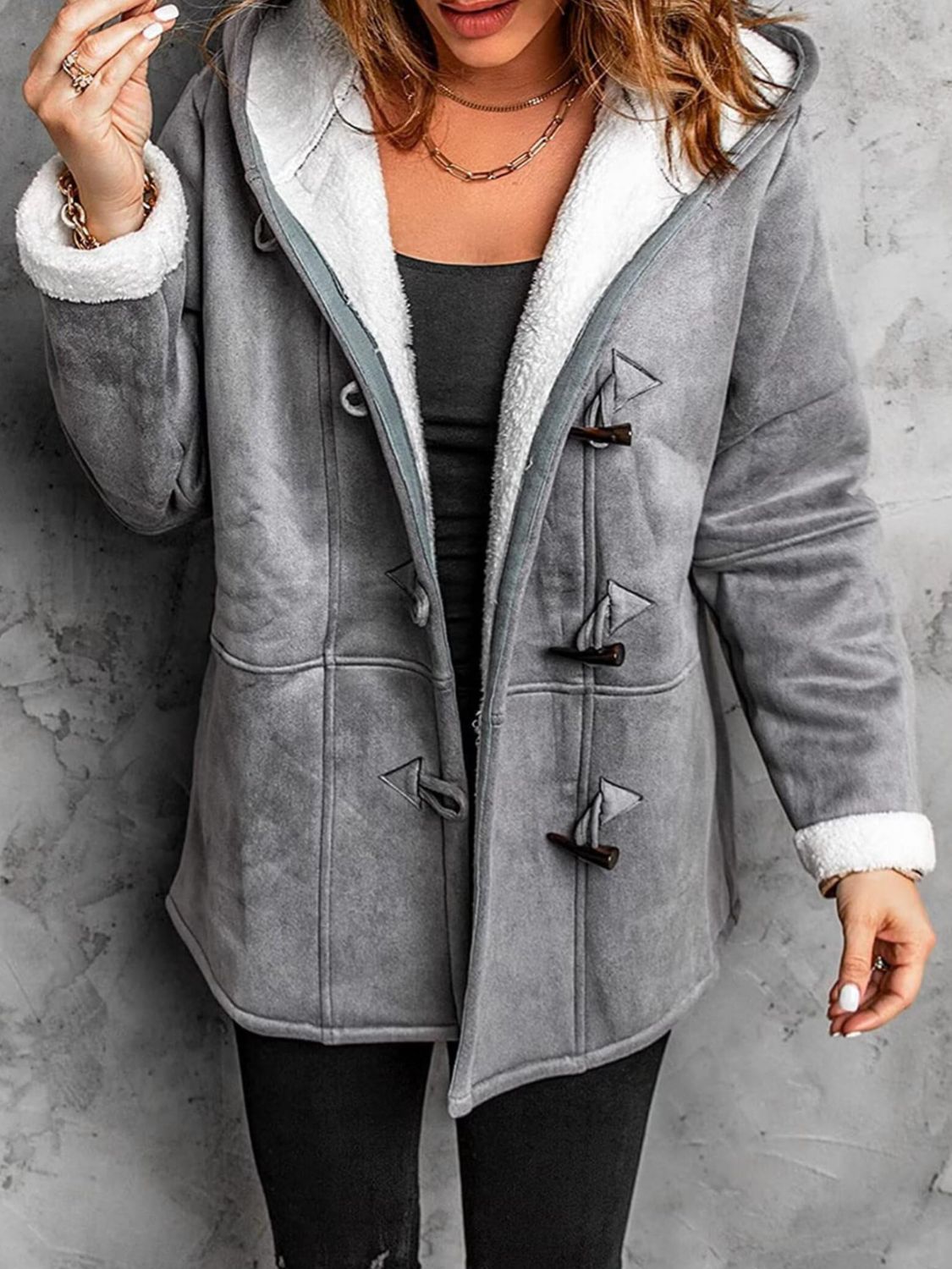 Full Size Pocketed Long Sleeve Hooded Toggle Jacket (many colors) -*SMALL-5XL