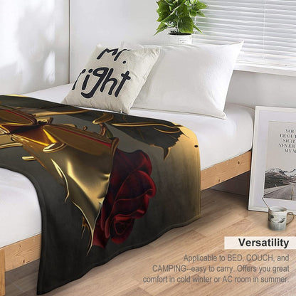 ROSE IN GOLD Flannel Blanket-70"x80" (Dual-sided Printing)