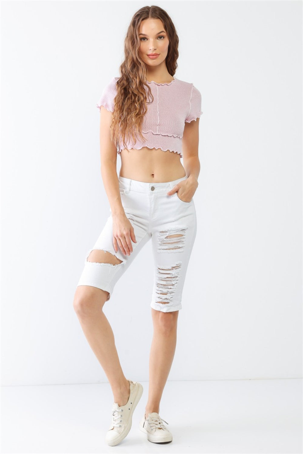 LITZ LA Distressed Bermuda Denim Shorts-26-30 (4/5, 6/7 ,8/9, 10/11, 12/13 OR SMALL-XL)