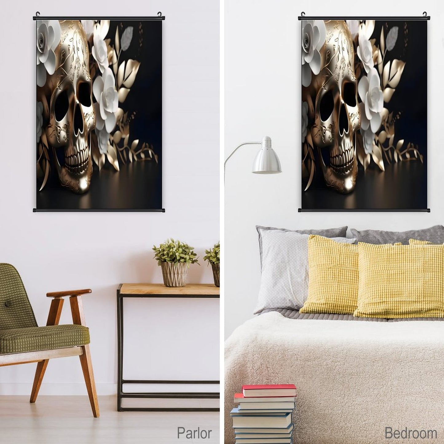 Canvas Hanging Poster with Scrolls-16"x24"/ 40x60cm-FLOWER SKULL