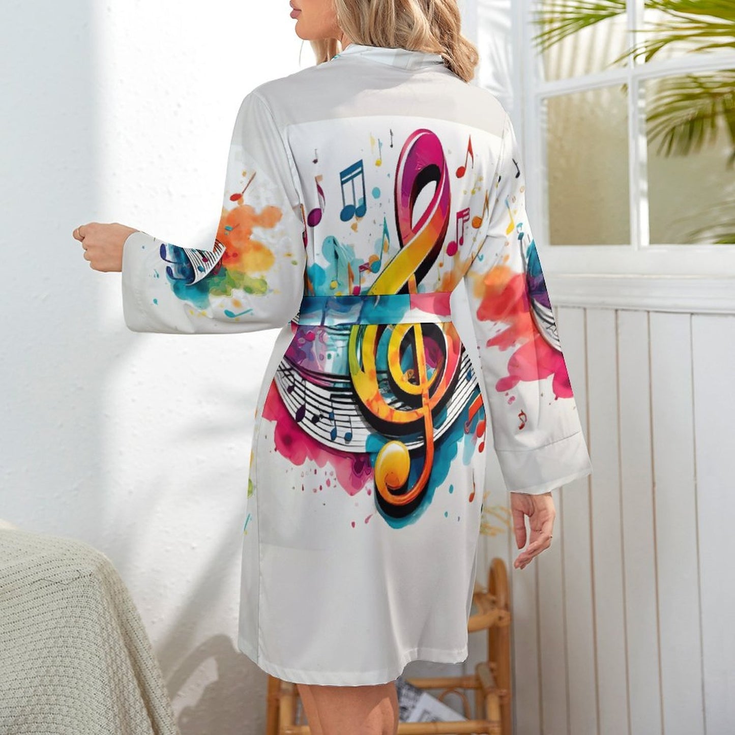 MUSIC GRAFFITI Long Sleeve Robe-SMALL-XL