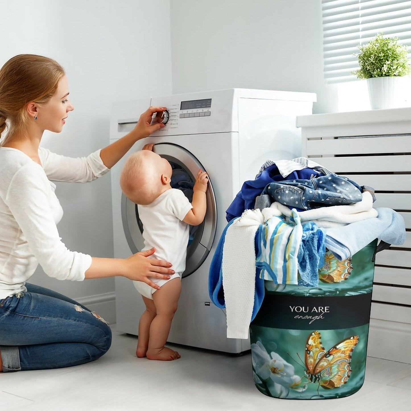 Oxford Collapsible Laundry Basket-YOU ARE ENOUGH