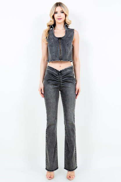 American Bazi V-Cut Ruched Flare Pants-S/M/L