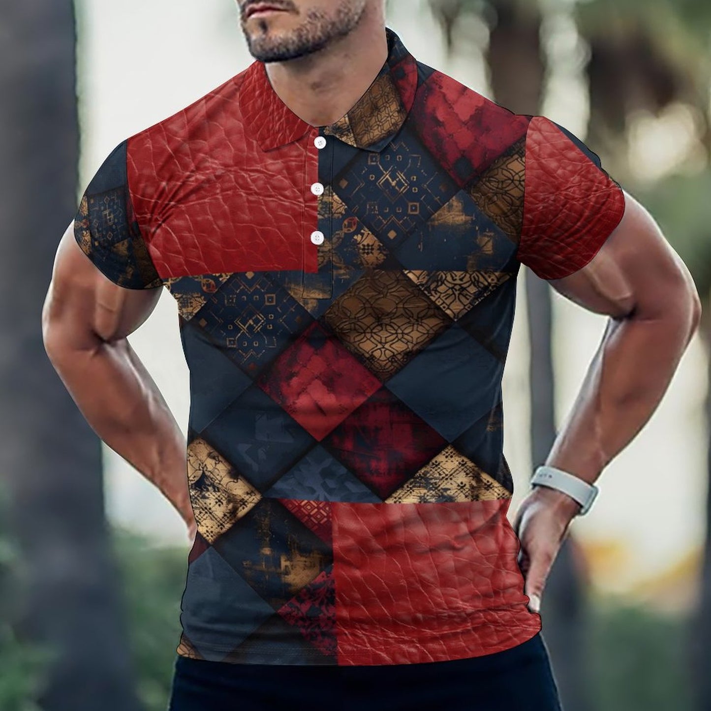 TRIANGLES & LEATHER Polo Shirt-SMALL-5XL