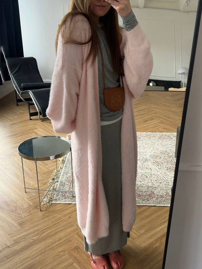 Fuzzy Open Front Solid Color Cardigan (white/tan/grey/pink/black) ONE SIZE