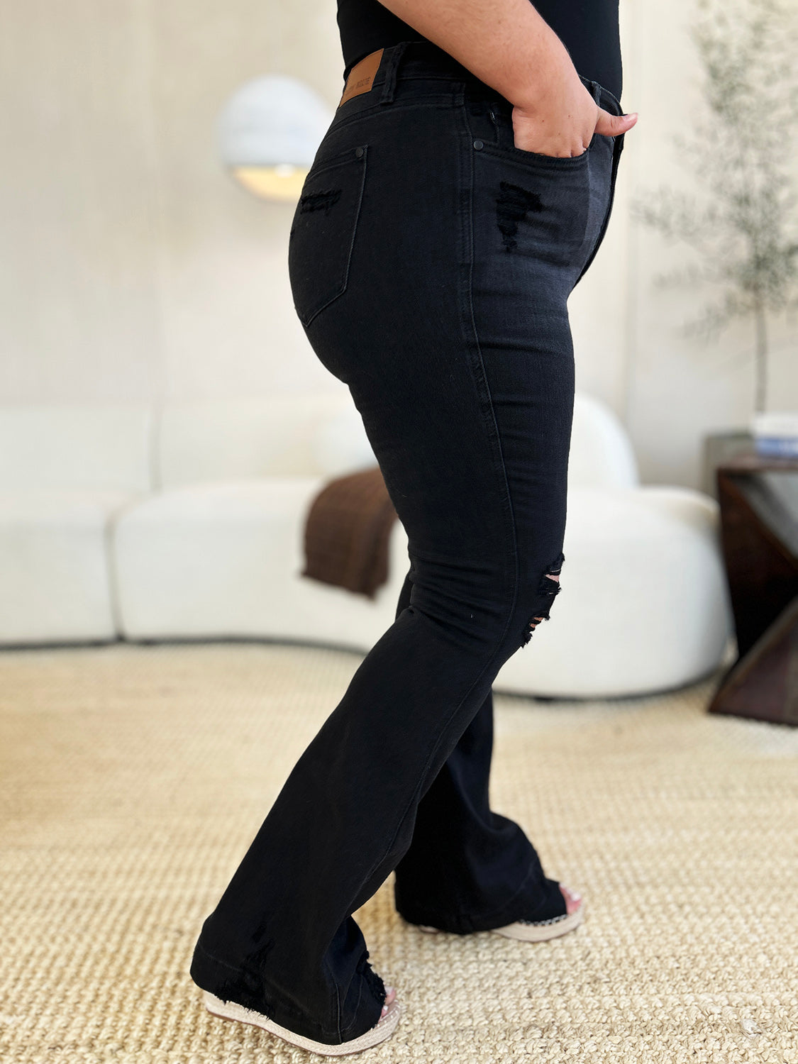 Judy Blue Full Size High Waist Distressed Flare Jeans-0-24W