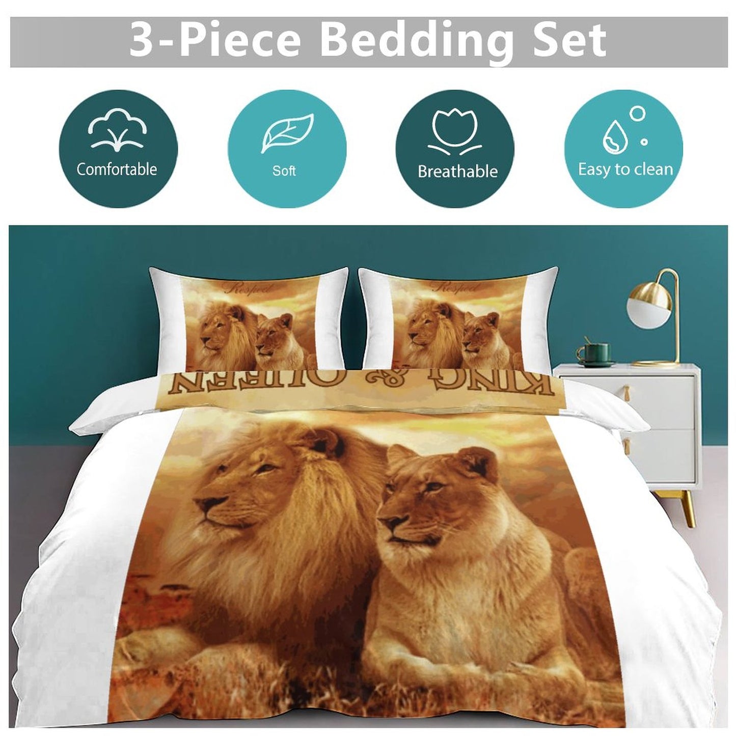 3-Piece Bedding Set-90"x90"/ 229x229cm (Dual-sided Printing)