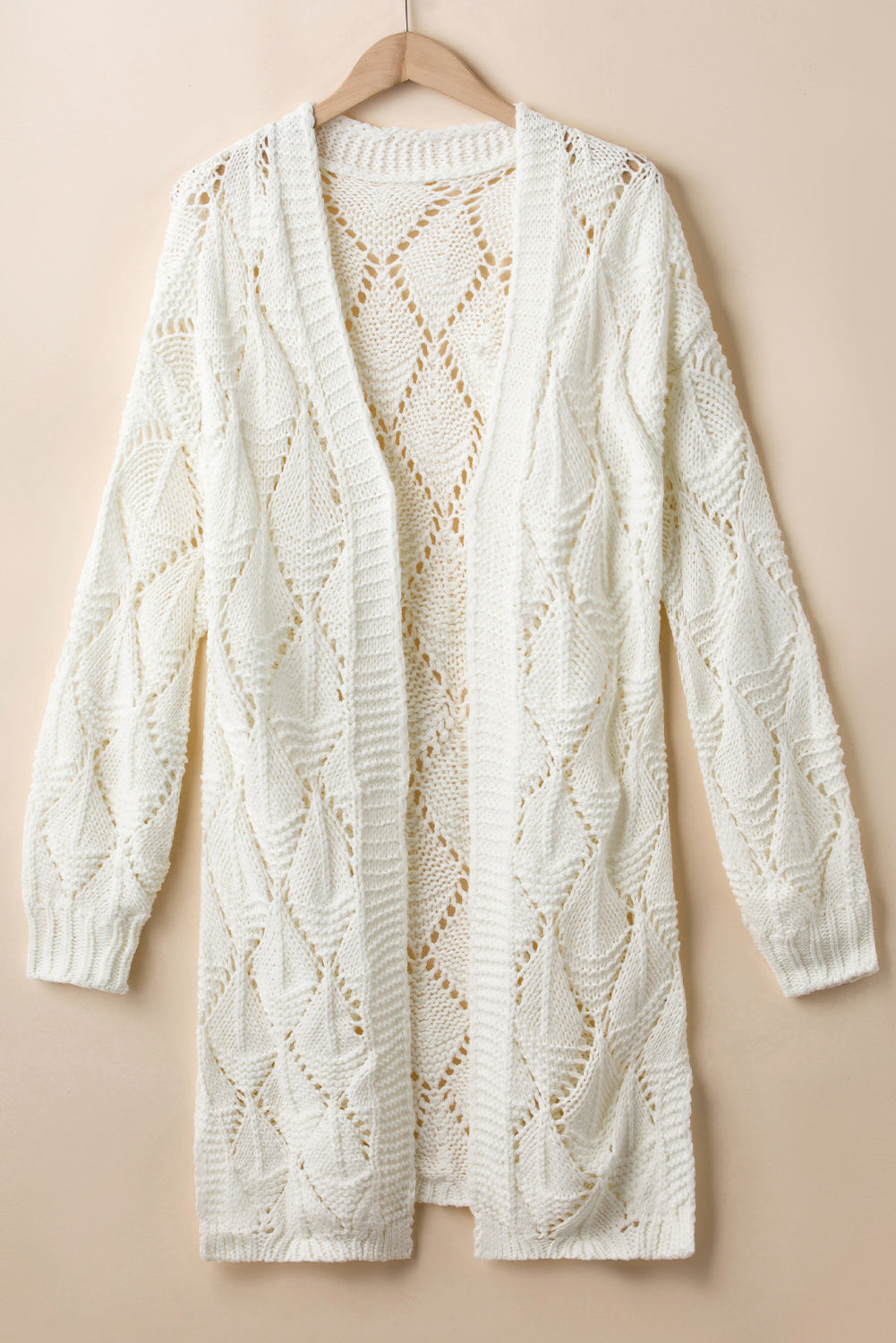 Openwork Open Front Long Sleeve Cardigan-S-XL