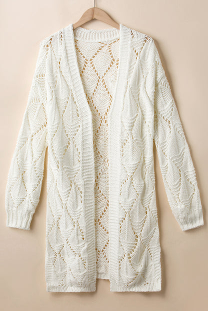 Openwork Open Front Long Sleeve Cardigan-S-XL