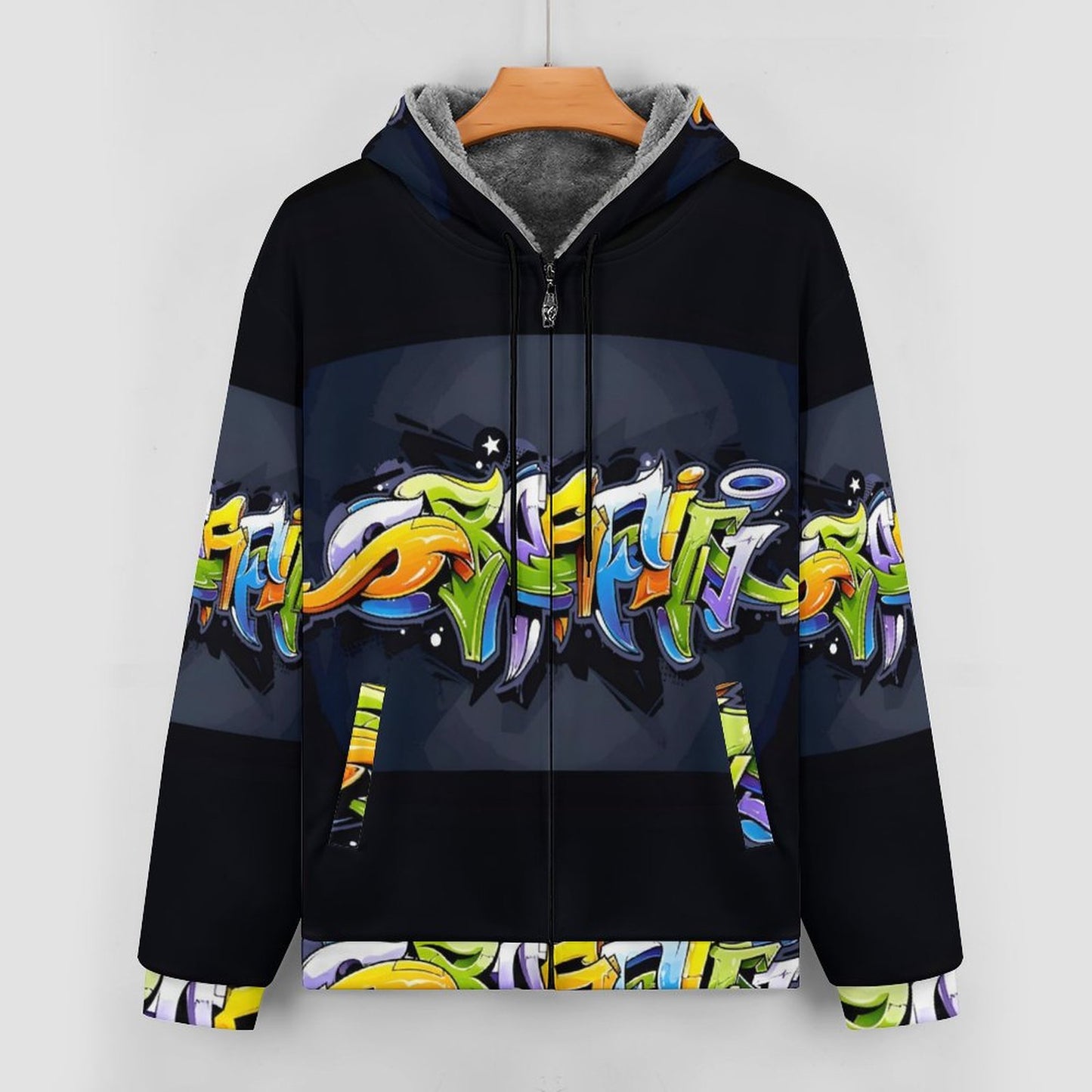 COLORFUL GRAFFITI UNISEX Zipper Plush Fur Jacket-SMALL-5XL