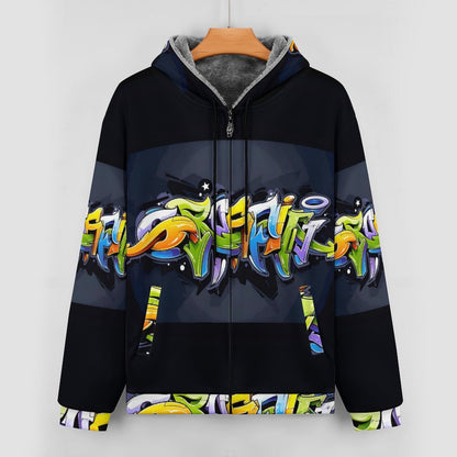 COLORFUL GRAFFITI UNISEX Zipper Plush Fur Jacket-SMALL-5XL