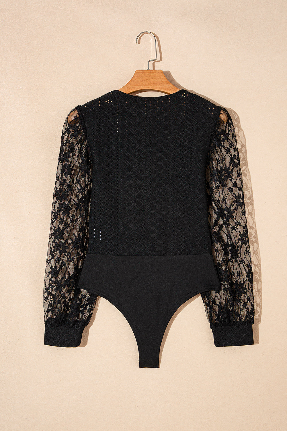 Eyelet Lace Long Sleeve Bodysuit (white/black)-SMALL-XL