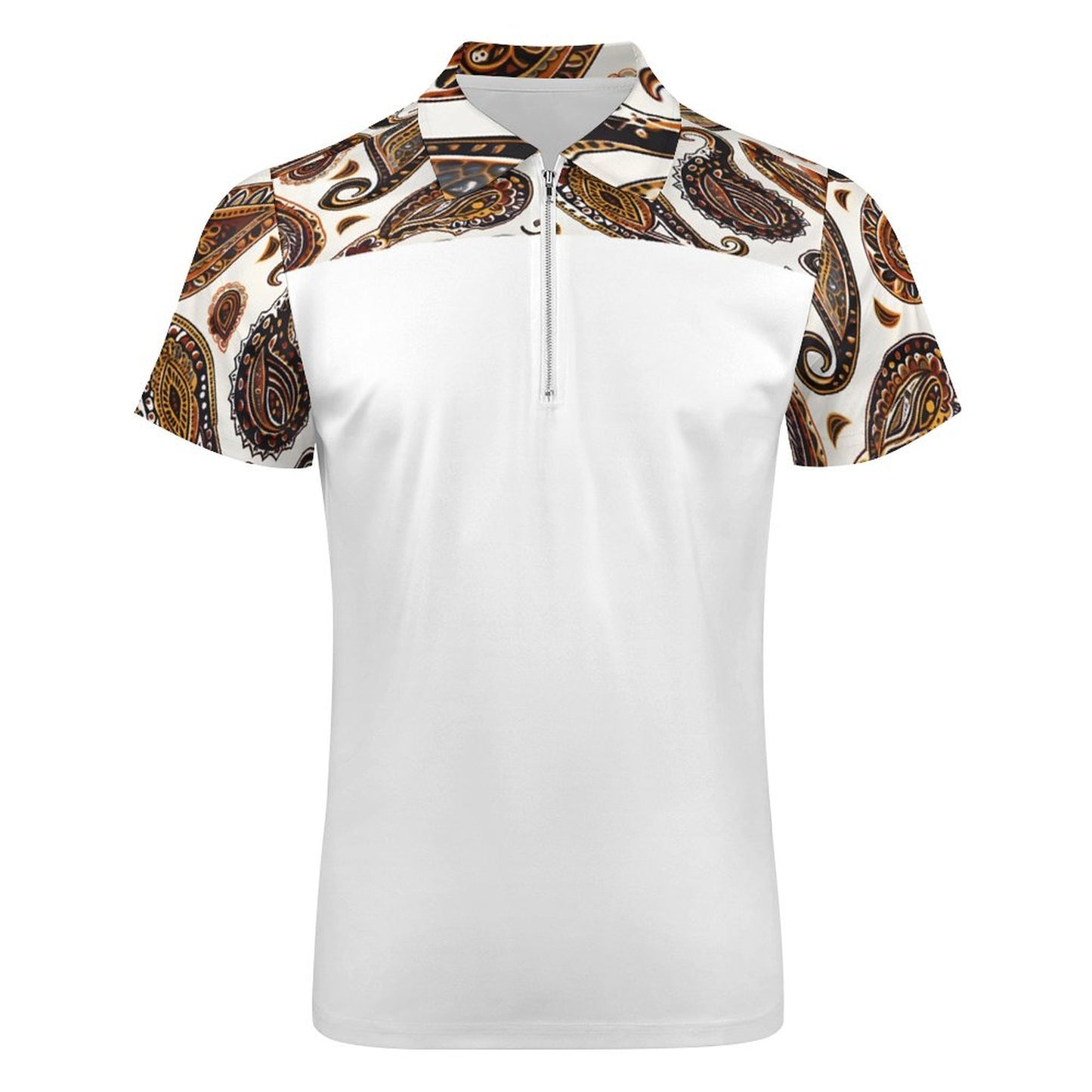 ORANGE PAISLEY Men's Short Sleeve POLO Shirt with Zipper-*2XS-6XL