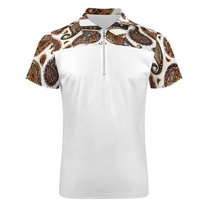 ORANGE PAISLEY Men's Short Sleeve POLO Shirt with Zipper-*2XS-6XL